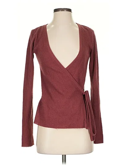Pre-owned Nation Ltd Long Sleeve Top Burgundy Plunge Neckline Tops