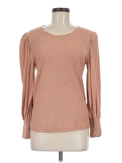 Pre-owned Nation Ltd Long Sleeve Top Tan Scoop Neck Tops