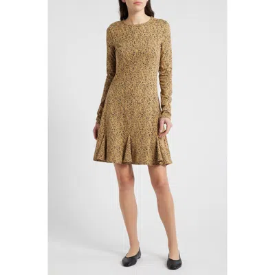 Nation Ltd Lyla Abstract Animal Print Long Sleeve Cotton Blend Knit Dress In Ditsy Animal