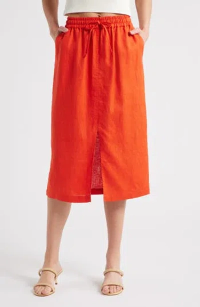 Nation Ltd Maisie Linen Midi Skirt In Orange