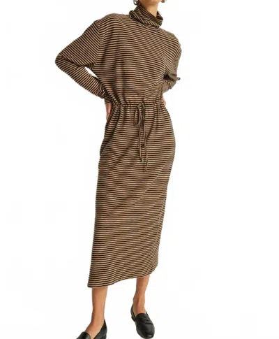 Nation Ltd Mariel Long Sleeve Midi Dress In Mini Cocoa Stripe In Multi