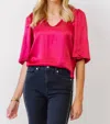 NATION LTD MEL V NECK TOP IN RASPBERRY