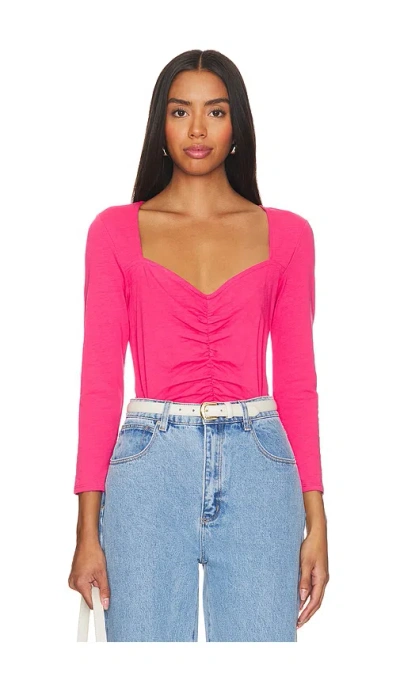 Nation Ltd Mikaela Ruched Cotton Top In Pink Flambe