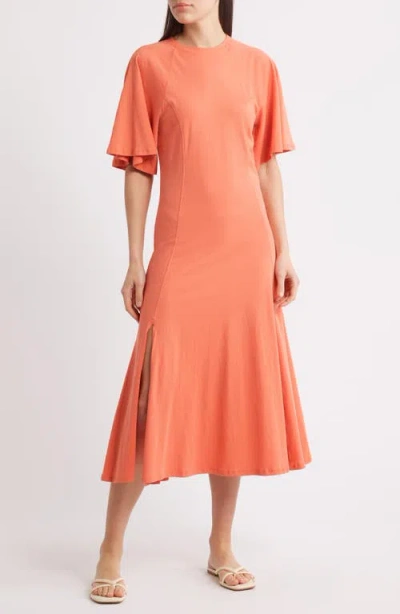 Nation Ltd Milley Raglan Organic Cotton Midi Dress In Coral Kiss