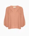 Nation Ltd Lara Puff Shoulder V-neck Sweater In Flush Pink In Blue