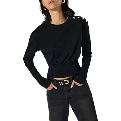 Nation Ltd Monique Button Cotton Crop Top In Jet Black