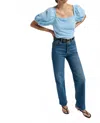 Nation Ltd Naya Square Neck Puff Sleeve Top In Powder Blue In Blue