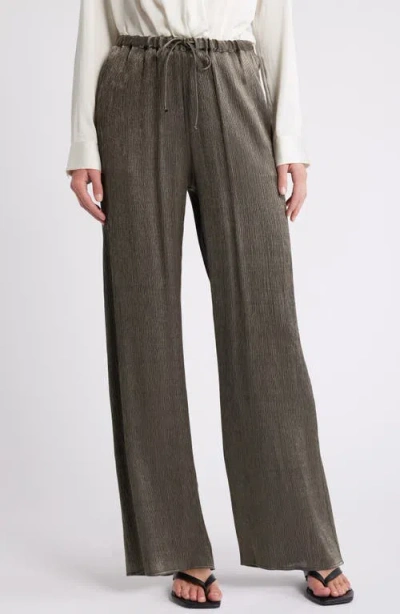 Nation Ltd Paloma Plissé Wide Leg Drawstring Pants In Graphite Foil