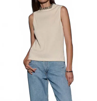Nation Ltd Pearl Ruffe Neck Top In Porcelain In White