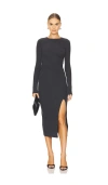 Nation Ltd Penn Long Sleeve Rib Body-con Midi Dress In Dark Charcoal Heather