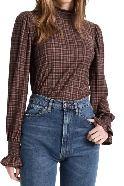 Nation Ltd Prim And Proper Plaid Top In Violet In Brown