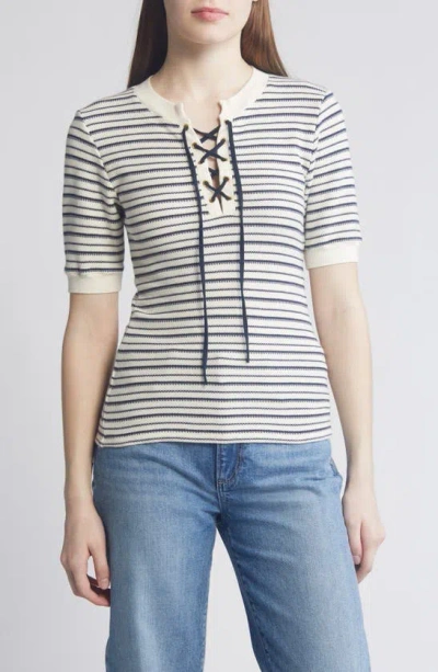 Nation Ltd Reeve Lace Up Cotton Knit Top In Freehand Stripe