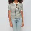 Nation Ltd Reeve Lace Up Tee In Freehand Stripe