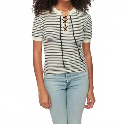 Nation Ltd Reeve Lace Up Tee In Freehand Stripe In Neutral