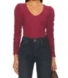 Nation Ltd Renee Shirred Sleeve V-neck Top In Curtain Call In Red