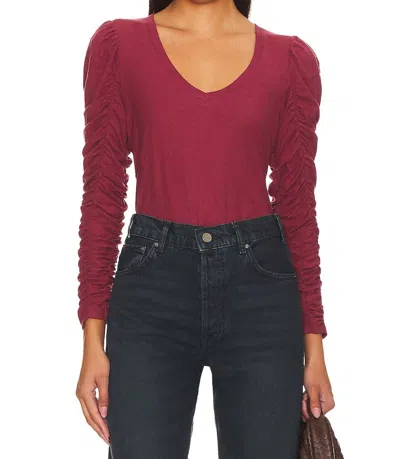 Nation Ltd Renee Shirred Sleeve V-neck Top In Curtain Call In Red