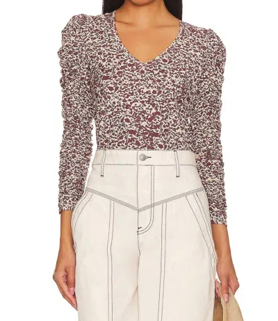 Nation Ltd Renee Shirred Sleeve V-neck Top In Masquerade In Brown