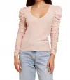 Nation Ltd Renee Shirred Sleeve V-neck Top In Recital In Neutral