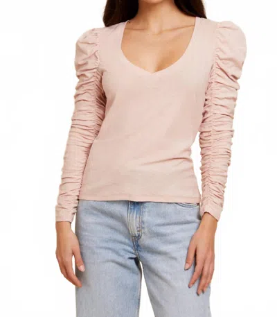 Nation Ltd Renee Shirred Sleeve V-neck Top In Recital In Neutral