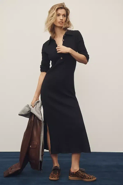 Nation Ltd Rennie Long-sleeve Collared Knit Midi Dress In Black