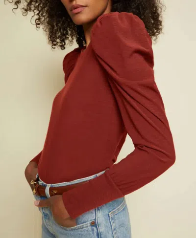 Nation Ltd Romy Bold Shoulder Long Sleeve Top In Red Clay