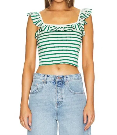 Nation Ltd Rosa Stripe Ruffle Square Neck Top In Verdant Green In Multi