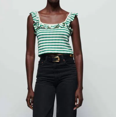 Nation Ltd Rosa Stripe Ruffle Tank Top In Verdant Green Stripe