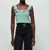 Nation Ltd Rosa Stripe Ruffle Square Neck Top In Verdant Green In Multi