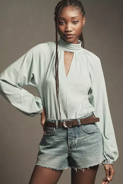 Nation Ltd Rosalie Long-sleeve Keyhole Blouse In Blue