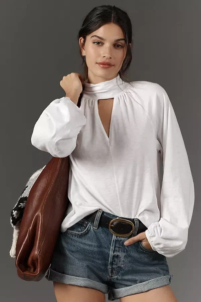 Nation Ltd Rosalie Long-sleeve Keyhole Blouse In White