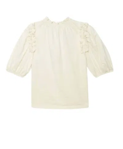 Nation Ltd Roya Ruched Neck Top In Porcelain In White