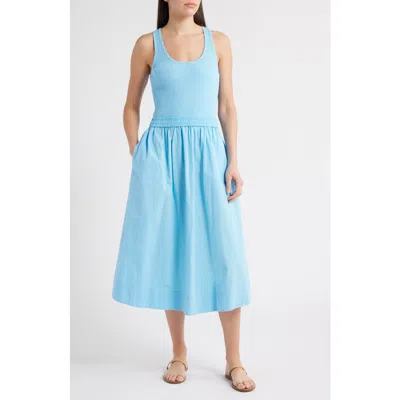 Nation Ltd Sadelle Clean Combo Midi Dress In Day Dream In Blue