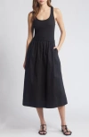 Nation Ltd Sadelle Stretch Cotton Midi Dress In Jet Black