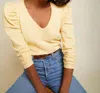 Nation Ltd Saige V-neck Top In Post It Yellow In Multi