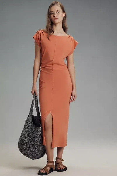 Nation Ltd Salma Boat-neck Pleated Midi Dress In Orange