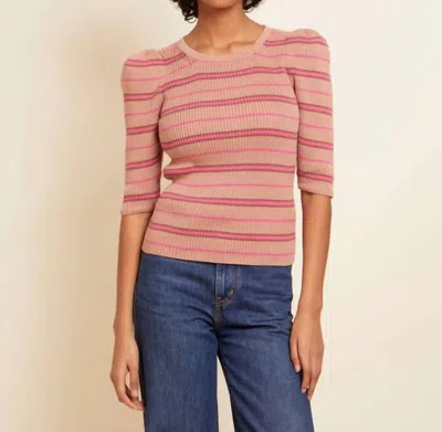 Nation Ltd Sarah Slim Crew Neck Top In Bisou Stripe In Pink