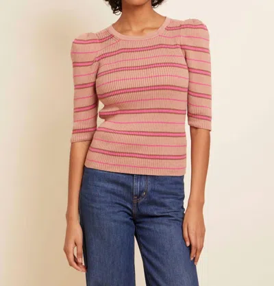 Nation Ltd Sarah Slim Striped Crewneck Top In Bisou Stripe In Pink