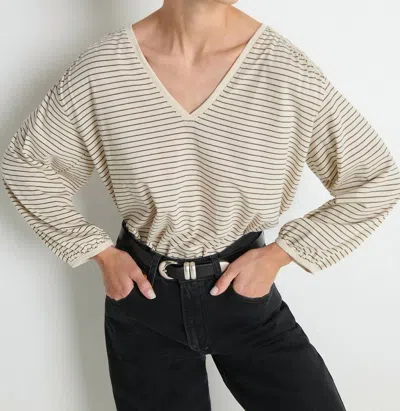 Nation Ltd Savanna Shirred Top In Espresso Pinstripe In Multi