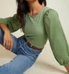 Nation Ltd Shalom Tie Back Combo Tee In Clover Green In Multi