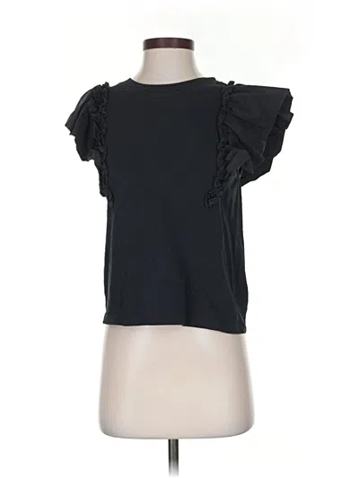 Pre-owned Nation Ltd Short Sleeve Top Black Ruffles Neckline Tops