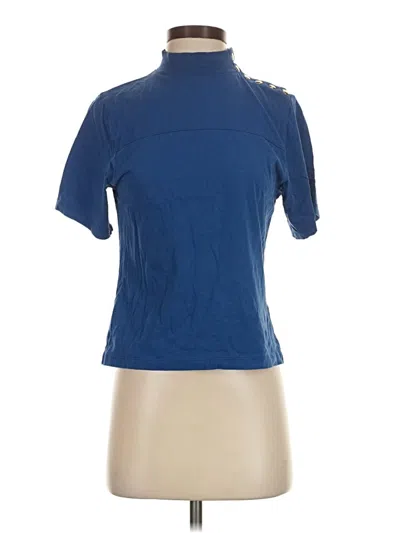 Pre-owned Nation Ltd Short Sleeve Top Blue Mock Neckline Tops