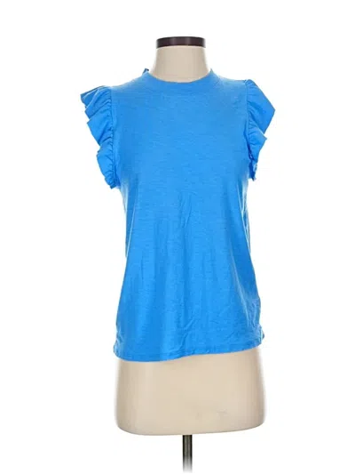 Pre-owned Nation Ltd Short Sleeve Top Blue Ruffles Neckline Tops