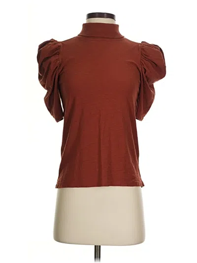 Pre-owned Nation Ltd Short Sleeve Top Brown Turtleneck Tops