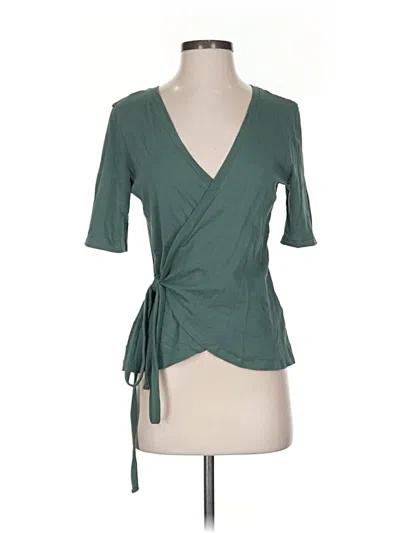 Pre-owned Nation Ltd Short Sleeve Top Green Plunge Neckline Tops