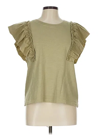 Pre-owned Nation Ltd Short Sleeve Top Green Ruffles Neckline Tops