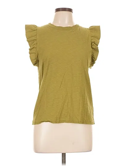 Pre-owned Nation Ltd Short Sleeve Top Green Ruffles Neckline Tops