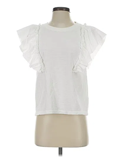 Pre-owned Nation Ltd Short Sleeve Top Ivory Ruffles Neckline Tops In White