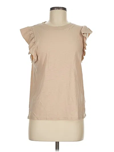 Pre-owned Nation Ltd Short Sleeve Top Tan Ruffles Neckline Tops