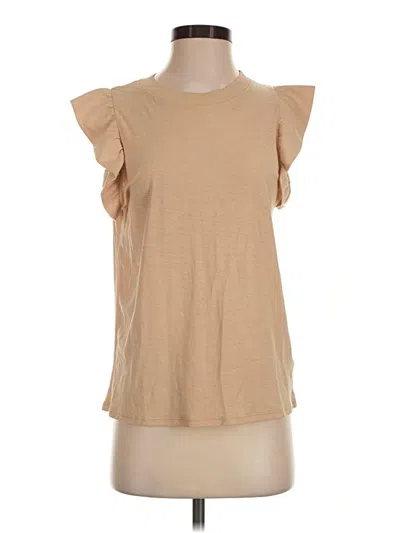Pre-owned Nation Ltd Short Sleeve Top Tan Ruffles Neckline Tops