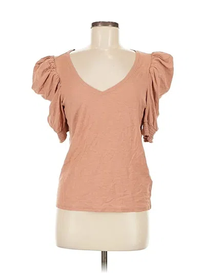 Pre-owned Nation Ltd Short Sleeve Top Tan Sweetheart Neckline Tops In Brown